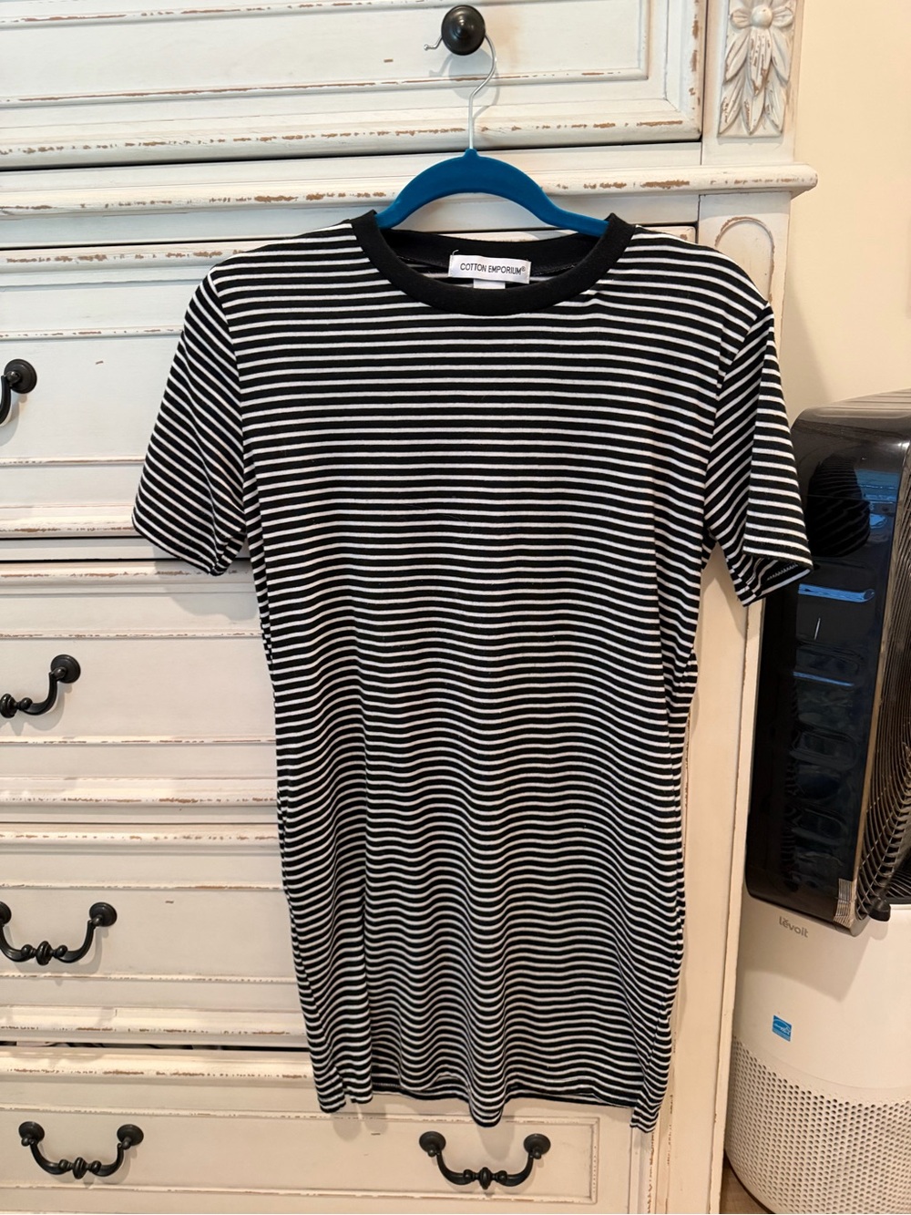 Source Unknown Black & White Striped Tee Dress